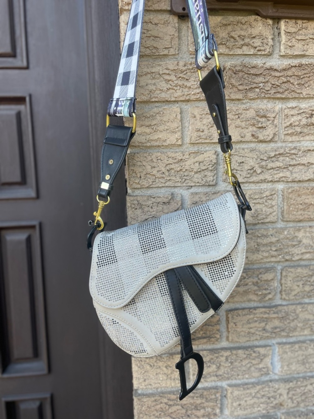 Saddle Bag with Checked Branded Strap - Picture 3 of 17